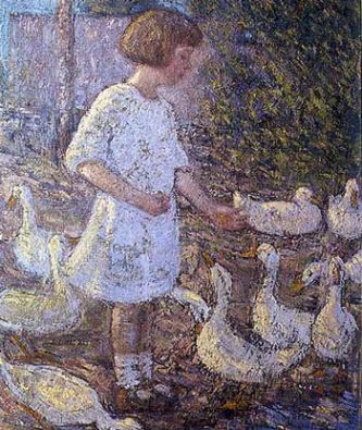 Constant Feeding the Ducks, 1912, Elmer Livingston MacRae (1875-1953), Oil painting