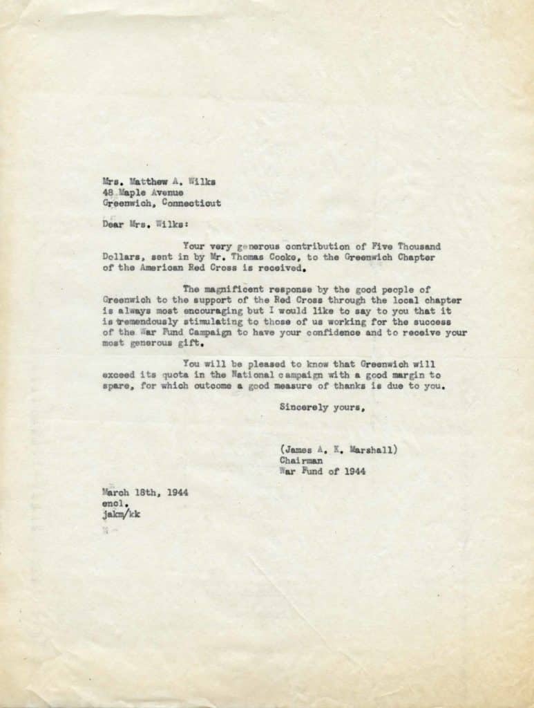 Sylvia Wilks  Red Cross thank you letter