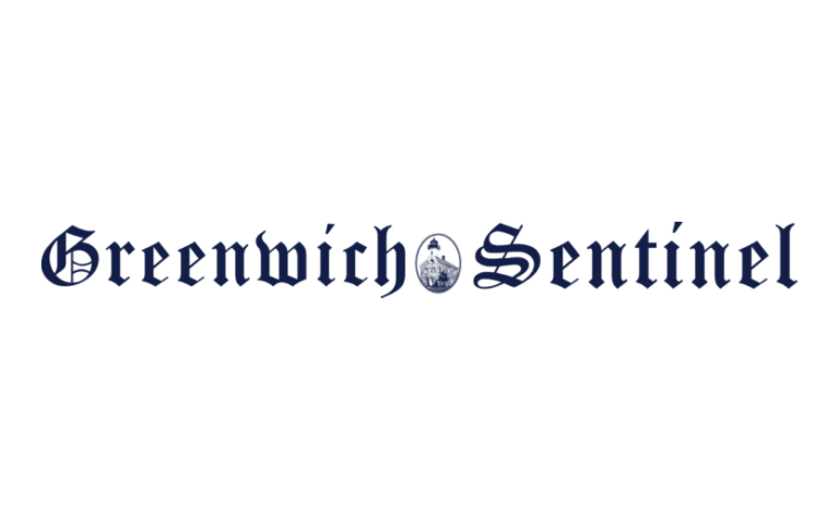 Greenwich Sentinel Logo in navy blue and white background.