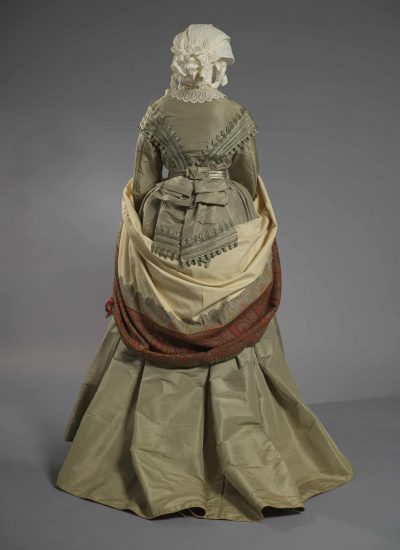 Day Dress:
American
1868
Silk, cotton, metal closures
Gift of Mrs. Elizabeth Gilkey Wilhousky