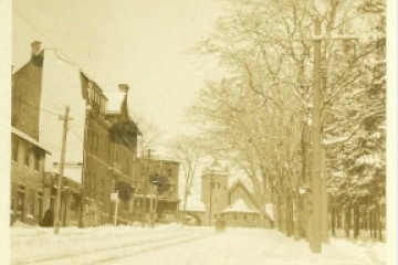 A sleigh traveling up Greenwich Avenue, circa 1900. Greenwich Historical Society Collection.