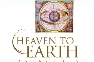 Better Heaven to Earth astrology logo, less hecticness and has white background with light blue bordering and gold letters.